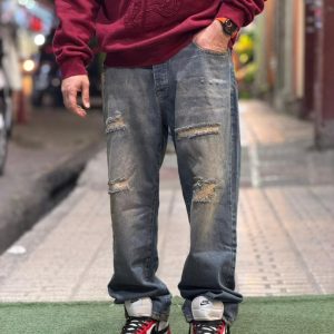 شلوار جین نیم بگ زاپدار